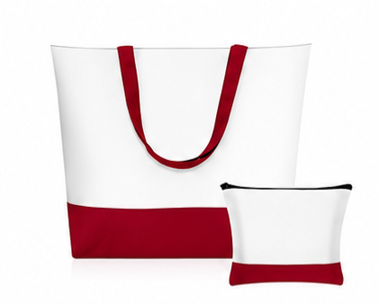 DARK RED TOTE BAG W/ COSMETIC BAG