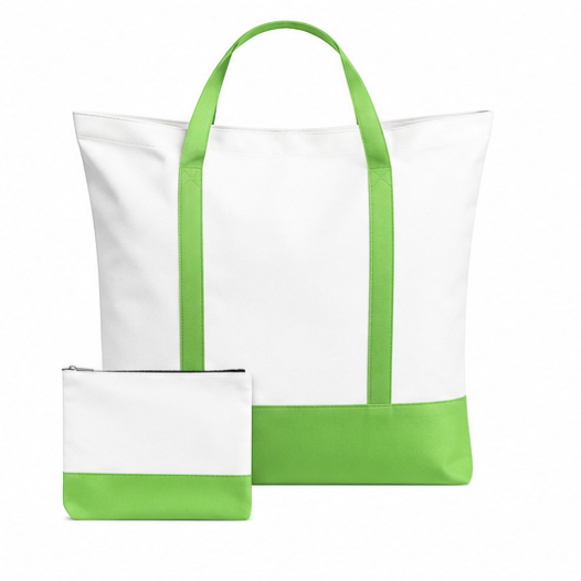 LIGHT GREEN ZIPPERED TOTE BAG