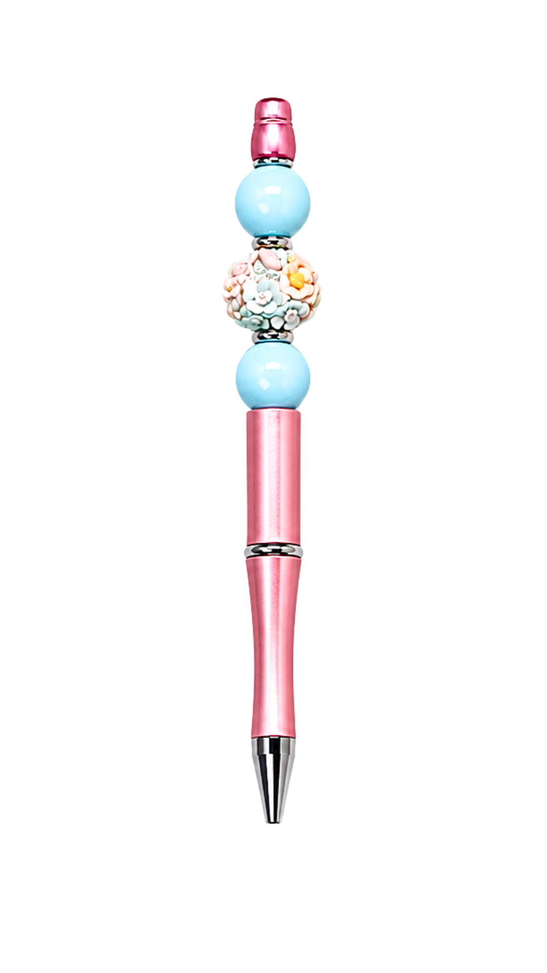 PINK PEN WITH BLUE & FLORAL BEAD