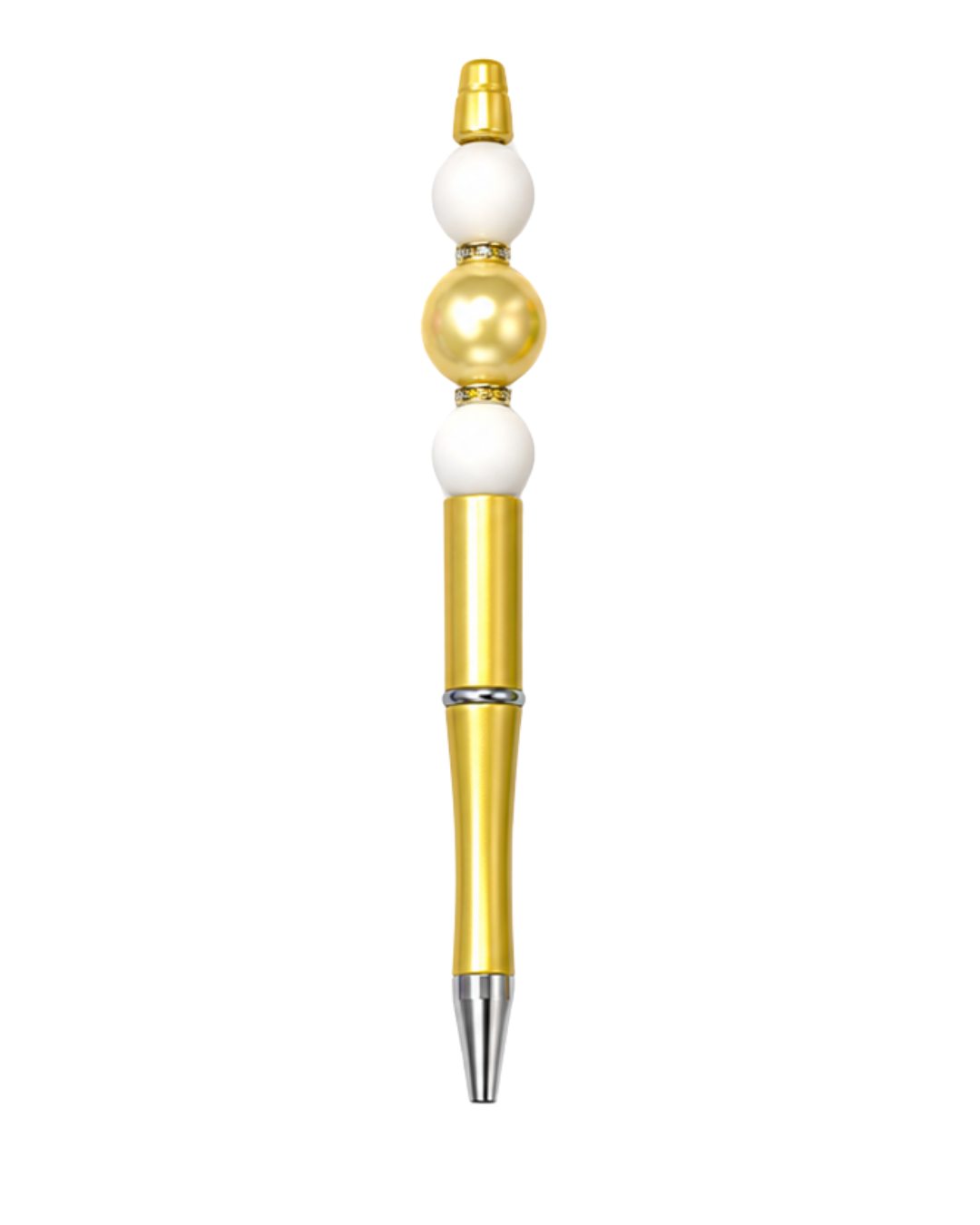 YELLOW GOLD PEN WITH WHITE BEADS