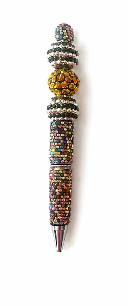 MULTI-COLORED RHINESTONE PEN WITH GOLD BEAD