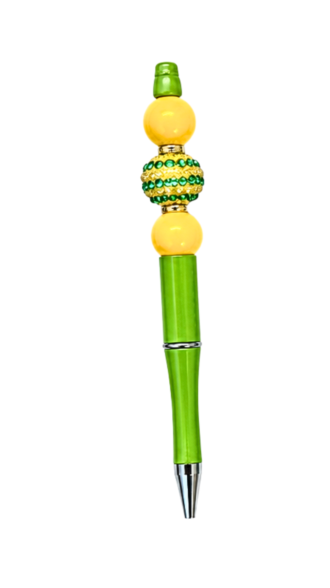 LIGHT GREEN PEN WITH YELLOW & GREEN RHINESTONE BEAD
