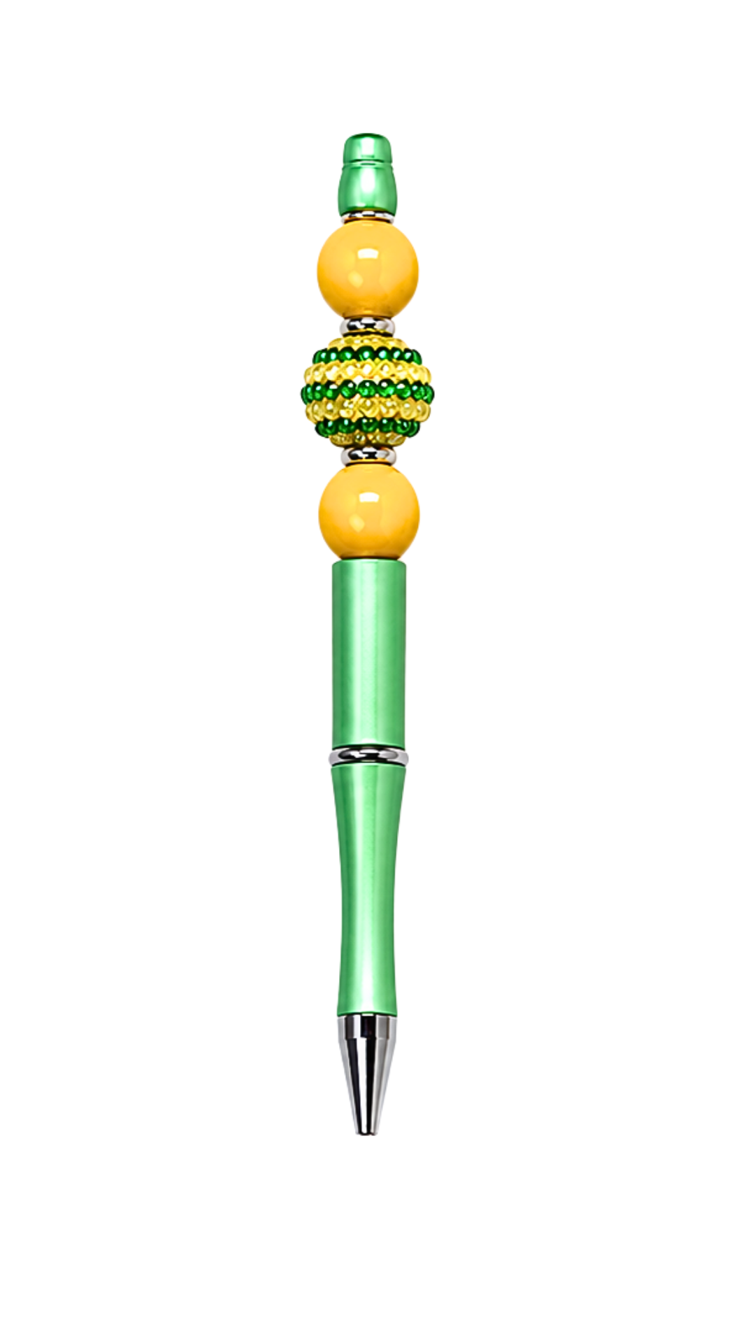 GREEN PEN WITH GREEN & YELLOW RHINESTONE BEAD