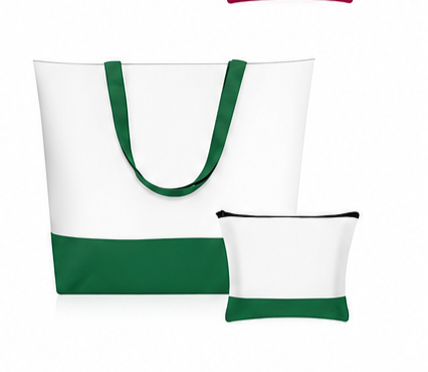EMERLAD GREEN TOTE BAG W/ COSMETIC BAG