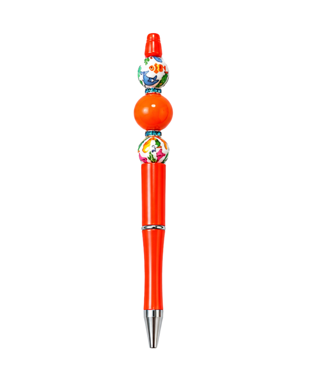 ORANGE PEN WITH FLORAL BEADS