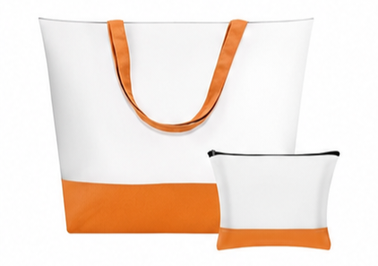 ORANGE TOTE BAG W/ COSMETIC BAG