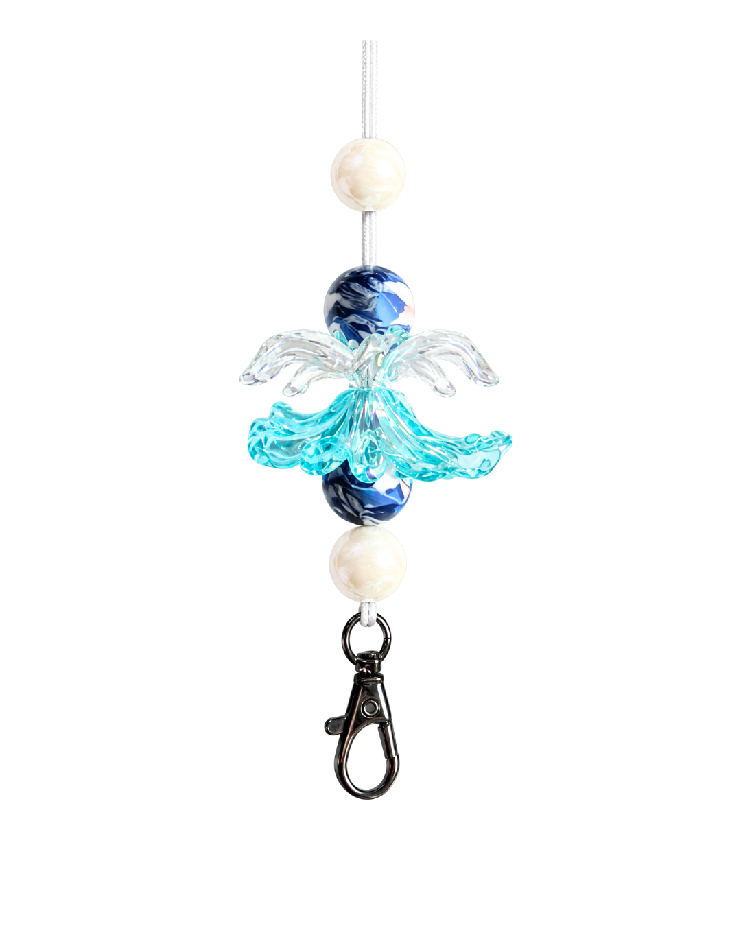 FLOWER FRESHIE HANGER WITH WHITE & BLUE BEADS