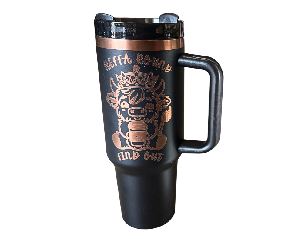 BLACK HEFFA CUP WITH GOLD ETCHING