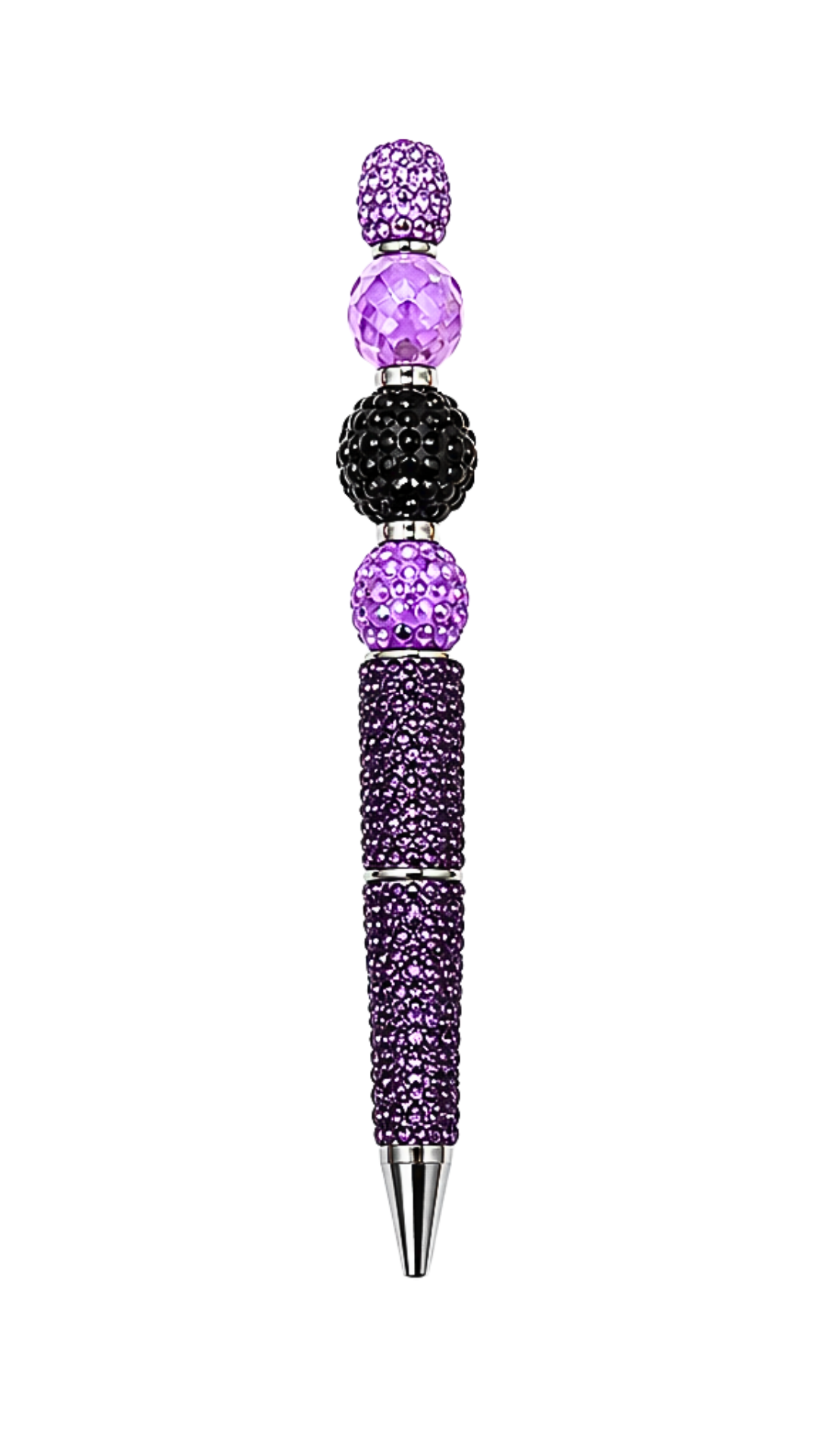 DARK PURPLE RHINESTONE PEN WITH BLACK AND PURPLE BEADS