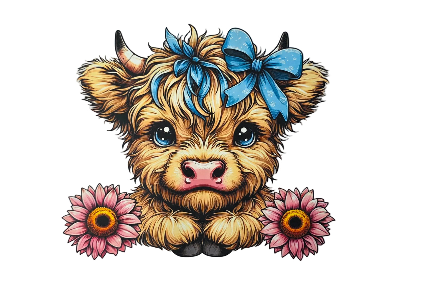 HIGHLAND COW WITH BLUE BOW TOTE BAG TRANSFER