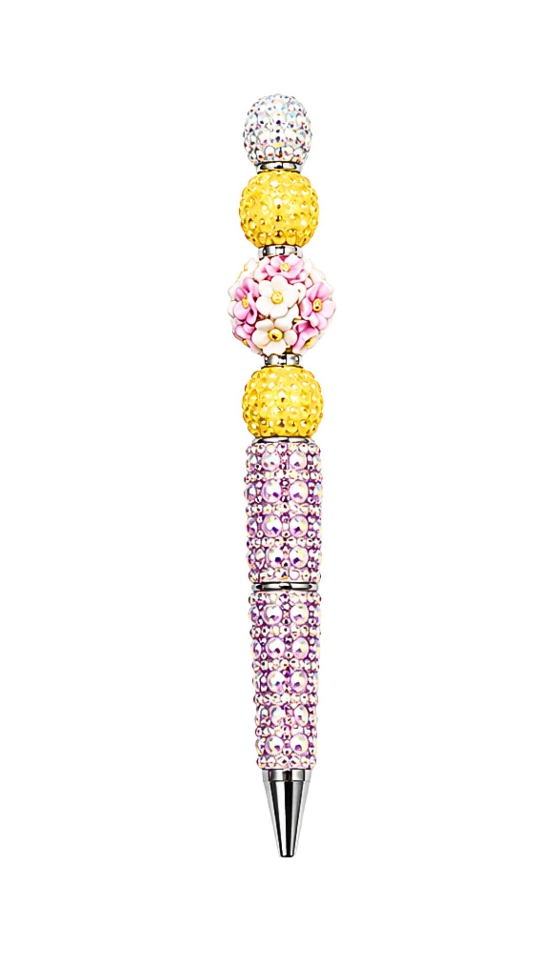 PINK RHINESTONE PEN WITH FLORAL BEAD