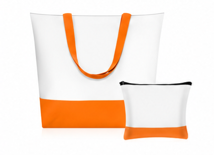 DARK ORANGE TOTE BAG W/ COSMETIC BAG
