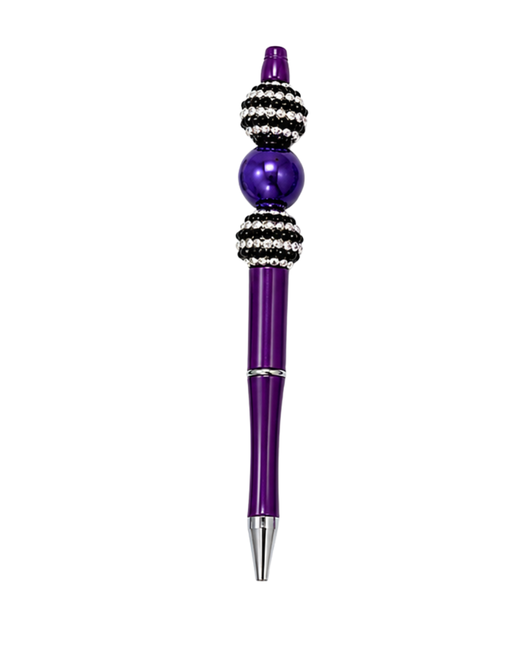 PURPLE PEN WITH BLACK AND SILVER RHINESTONE BEADS