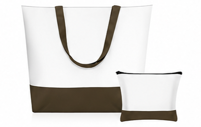BROWN TOTE BAG W/ COSMETIC BAG