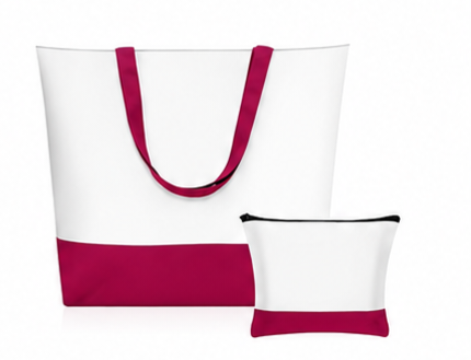 WINE RED TOTE BAG W/ COSMETIC BAG