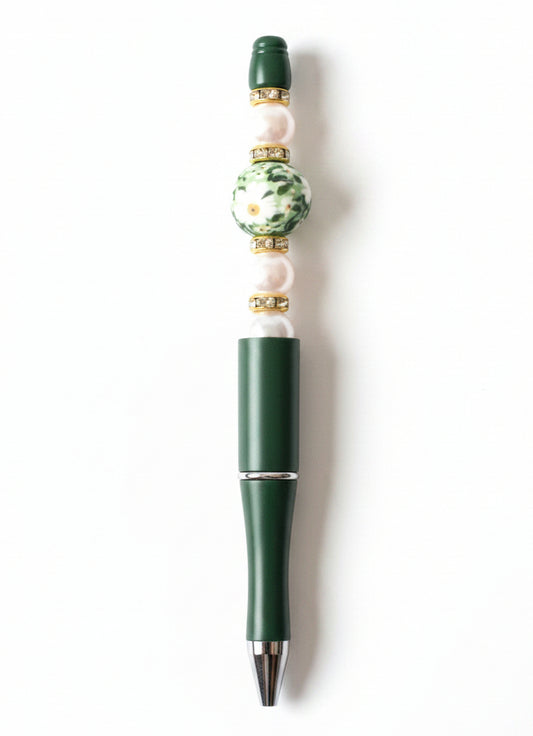 GREEN PEN WITH FLORAL BEAD