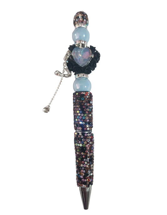 MULTICOLORED RHINESTONE PEN WITH HEART
