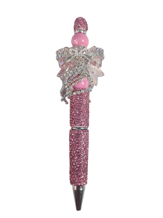 PINK RHINESTONE PEN WITH SILVER BOW