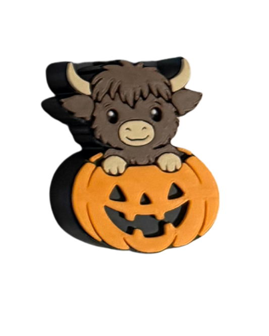 PUMPKIN HIGHLAND COW STRAW TOPPER