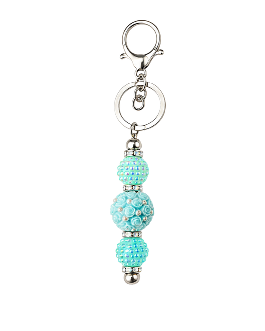 MINT & LIGHT BLUE FLORAL KEYCHAIN