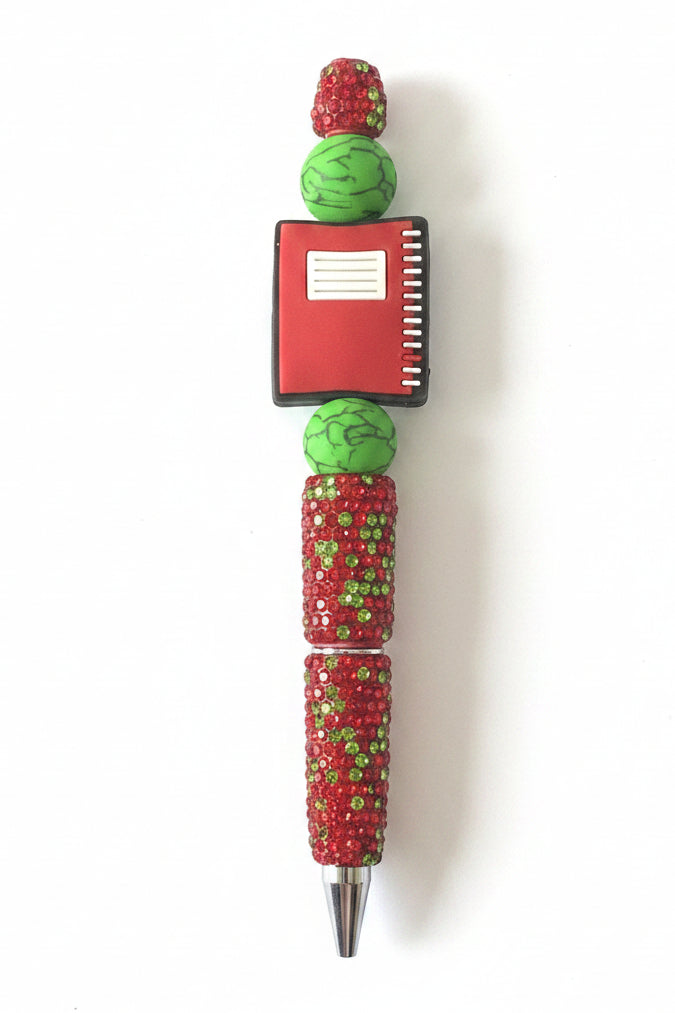 RED & GREEN NOTEBOOK RHINESTONE PEN