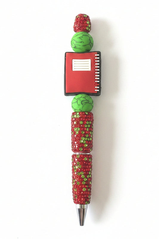RED & GREEN NOTEBOOK RHINESTONE PEN