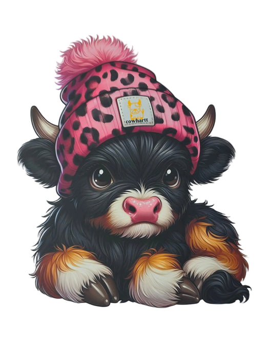 HIGHLAND LAND COW WITH PINK CHEETAH TOTE BAG TRANSFER