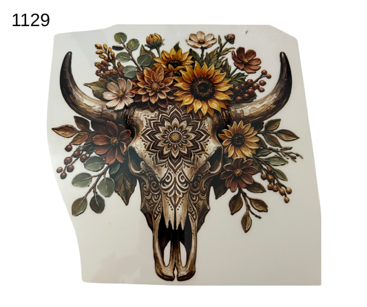 1129 FLOWER COW SKUL SHIRT TRANSFER