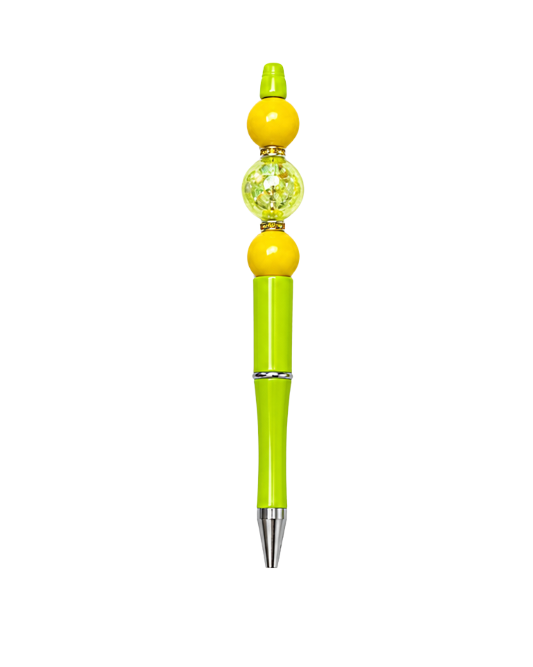 LIME GREEN PEN WITH YELLOW & CLEAR BEADS