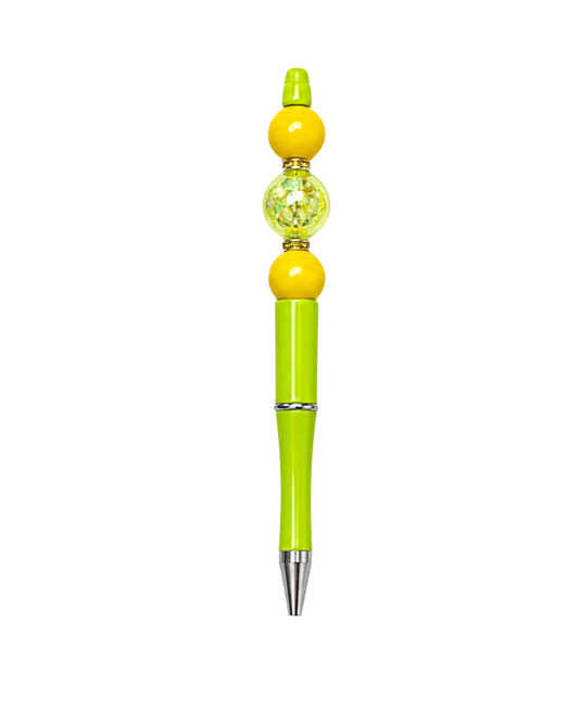 LIME GREEN PEN WITH YELLOW & CLEAR BEADS