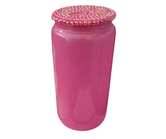 16oz GLASS HOT PINK WITH BLING LID (DECAL ONLY)