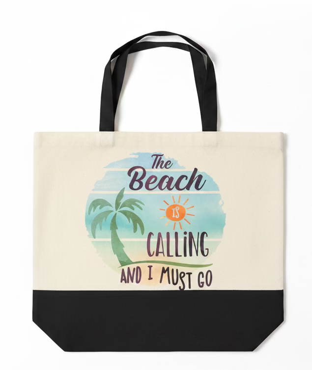 THE BEACH IS CALLING ZIPPERED TOTE BAG