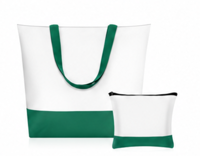 DARK GREEN TOTE BAG W/ COSMETIC BAG