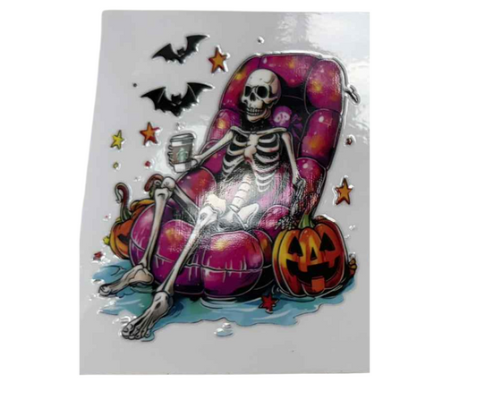SKELETON CHAIR WITH PUMPKIN & BATS (SINGLE)