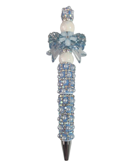 LIGHT BLUE RHINESTONE PEN WITH BLUE BOW
