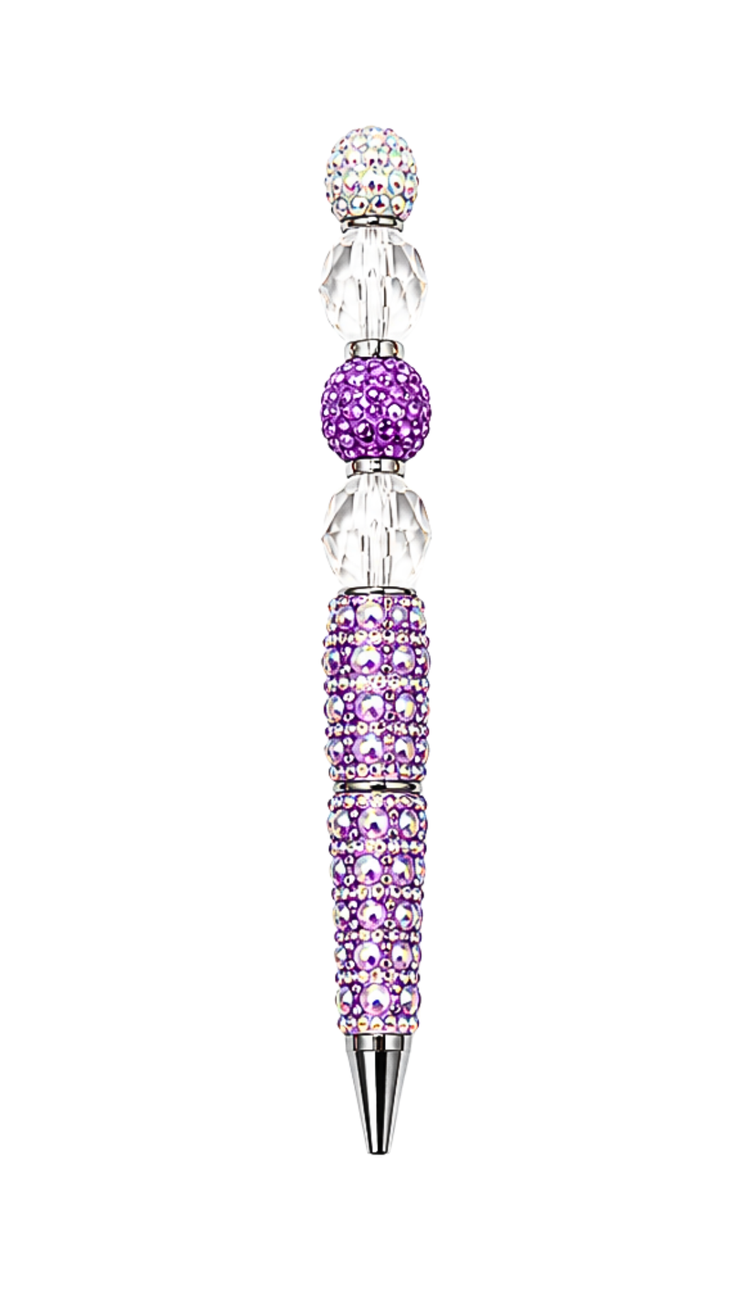 PURPLE RHINESTONE PEN WITH PURPLE AND CLEAR BEADS