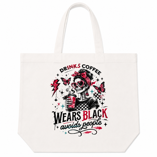 DRINK COFFEE WEARS BLACK TOTE BAG