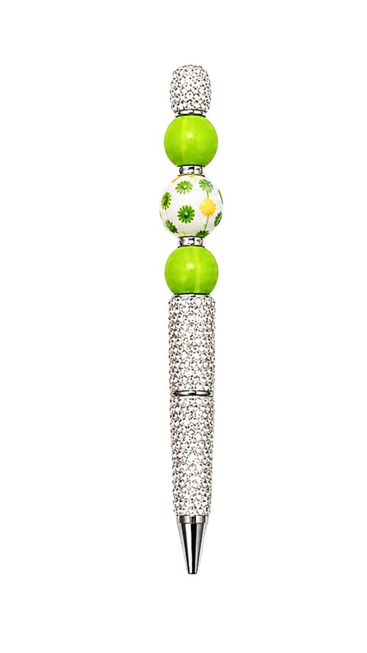 SILVER RHINESTONE PEN WITH GREEN BEADS