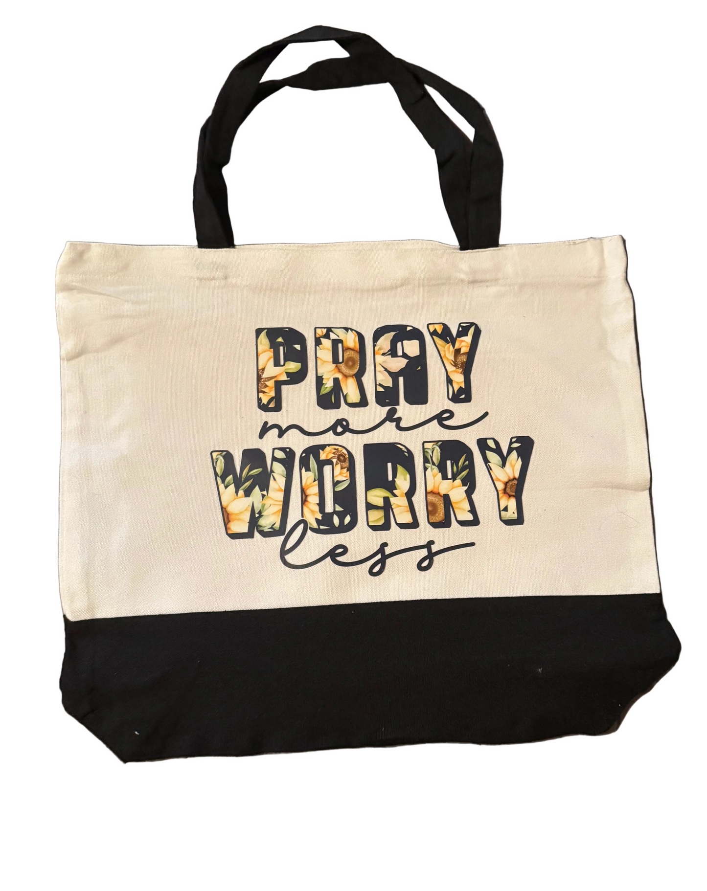 PRAY MORE WORRY LESS ZIPPERED TOTE BAG