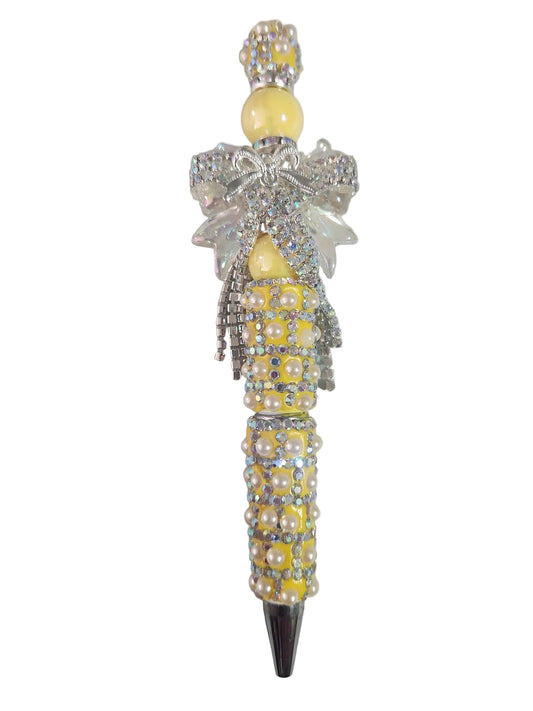 YELLOW RHINESTONE PEN WITH BOW