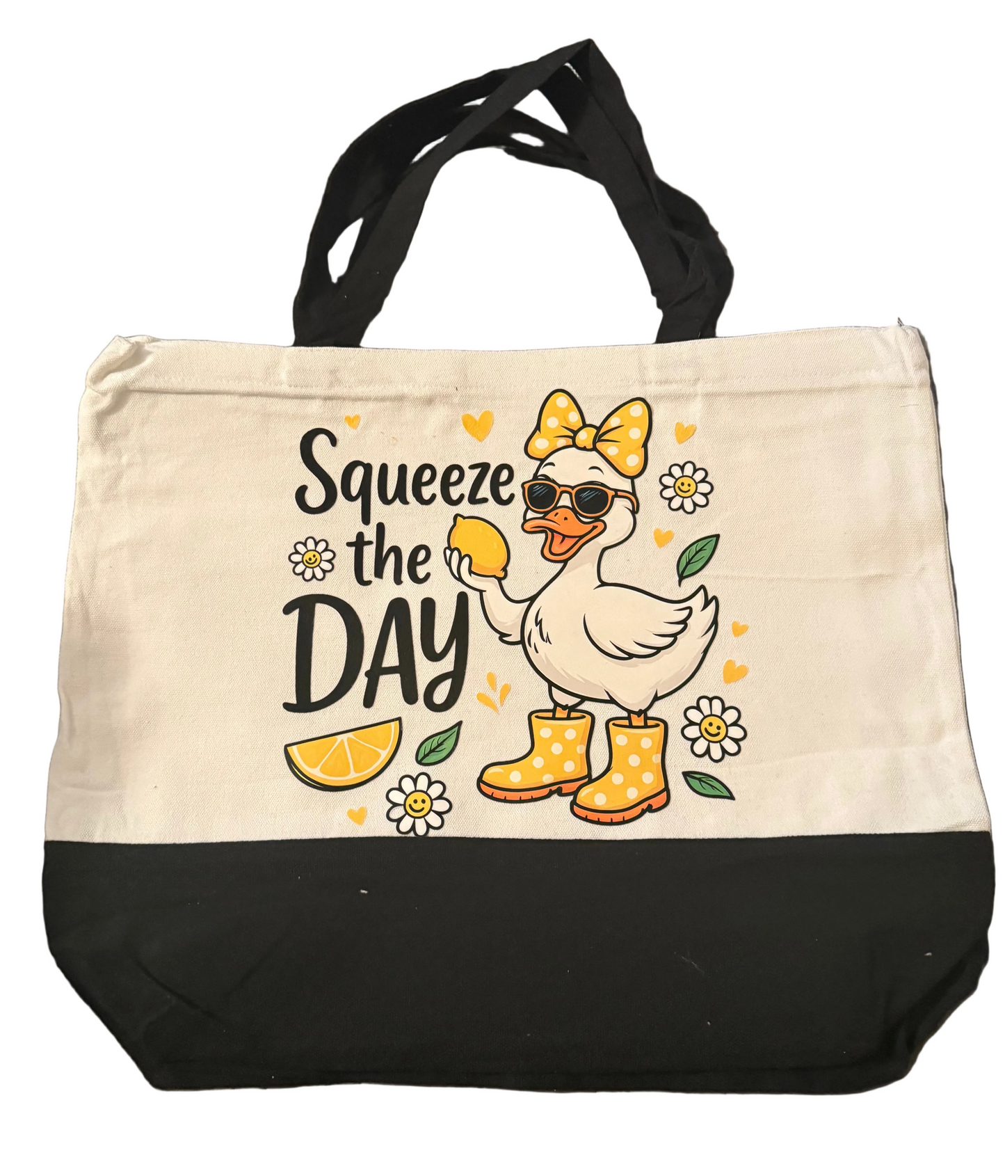 SQUEEZE THE DAY ZIPPERED TOTE BAG