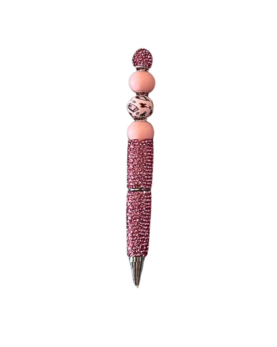 RHINESTONE PEN WITH LIGHT PINK AND BOW BEAD