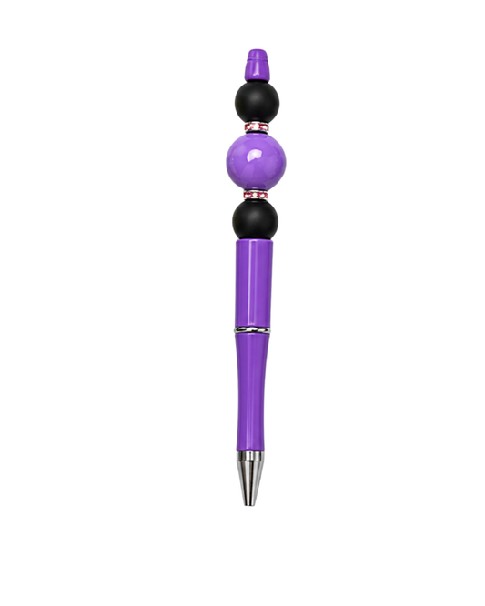 DARK PURPLE PEN WITH BLACK AND PURPLE BEADS