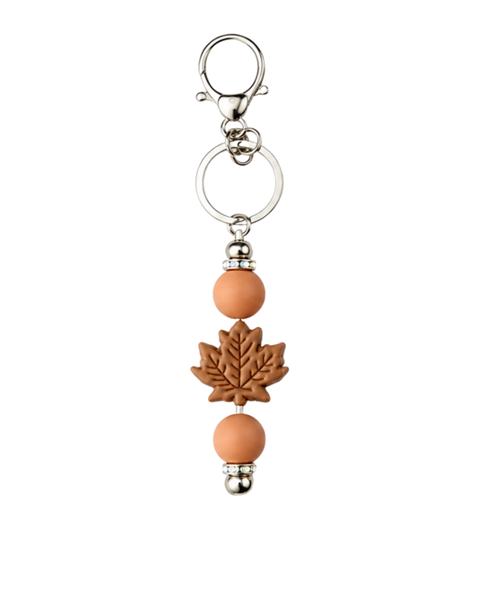 AUTUMN LEAF WITH LIGHT BROWN BEAD KEYCHAIN