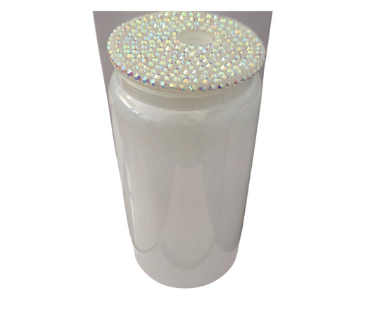 16oz GLASS WHITE WITH BLING LID (DECAL ONLY)