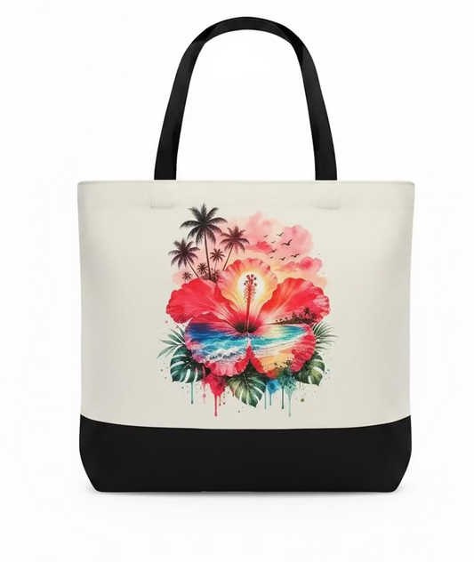 HIBISCUS FLOWER ZIPPERED TOTE BAG