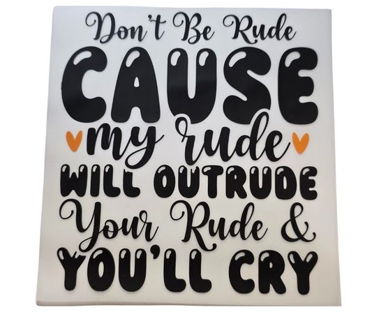 DONT BE RUDE CAUSE MY RUDE WILL OUTRUDE YOUR RUDE TRANSFER