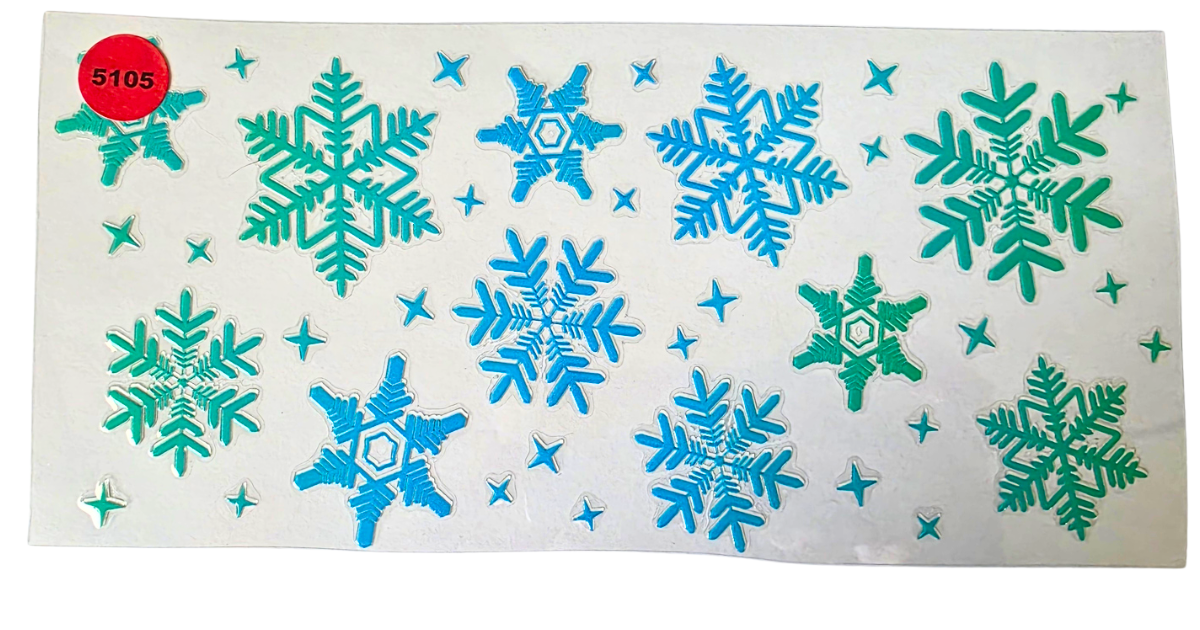 5105 BLUE AND GREEN SNOWFLAKES CUP DECAL