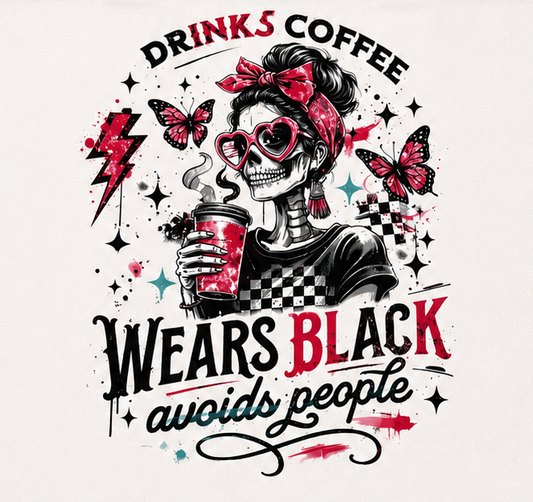 DRINKS COFFEE WEARS BLACK TOTE BAG TRANSFER