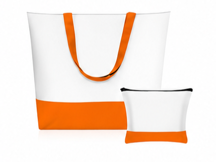 NEON ORANGE TOTE BAG W/ COSMETIC BAG